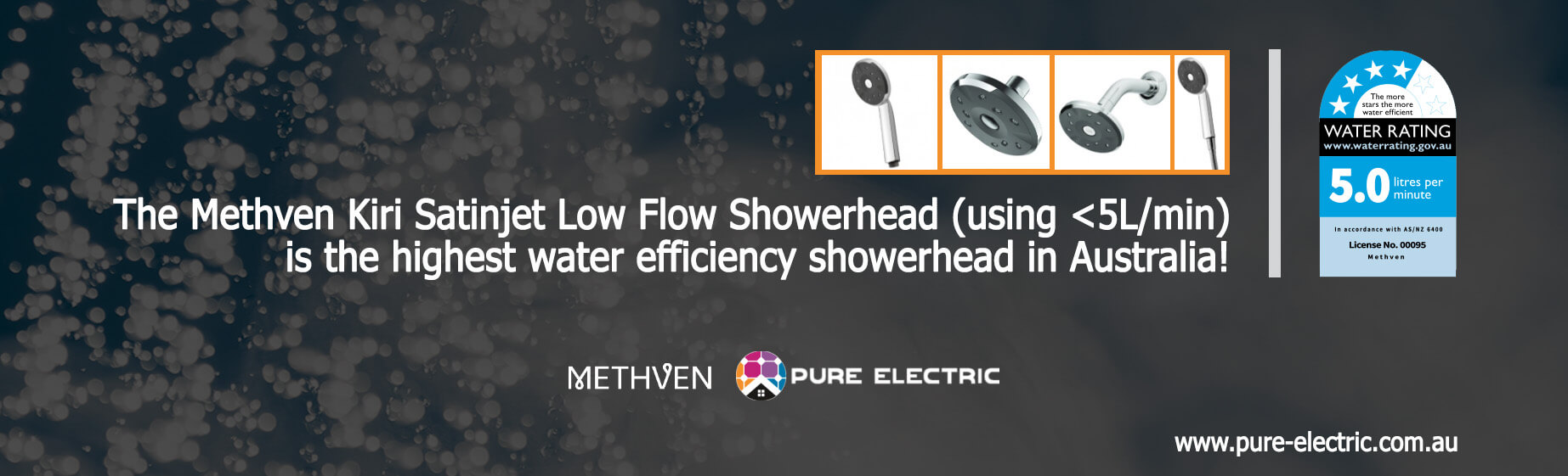 Methven Kiri Satinjet Ultra Low Flow Showerhead Pure Electric